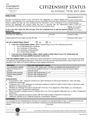 University of Rhode Island Citizenship Status Form