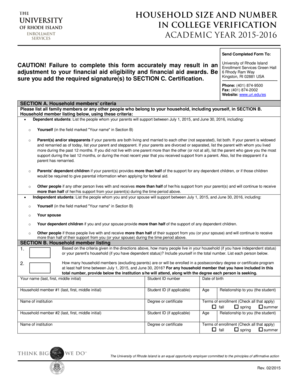 Household Size and Number in College Verification Form