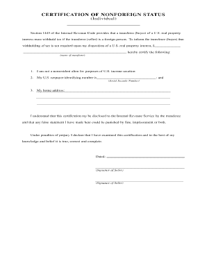 IRS Form 8288-B Certification of Nonforeign Status