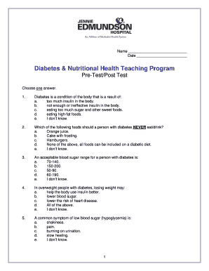 Diabetes Pre-Test Form