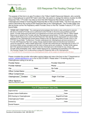 835 Response File Routing Change Form