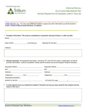 Prior Approval Non-Covered Medicaid Services Request Form