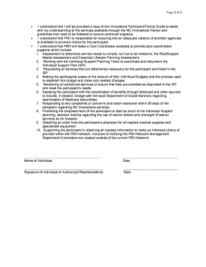 NC Innovations Waiver Participant Responsibilities