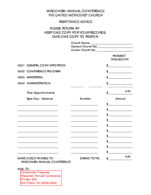 Wisconsin Annual Conference Remittance Advice
