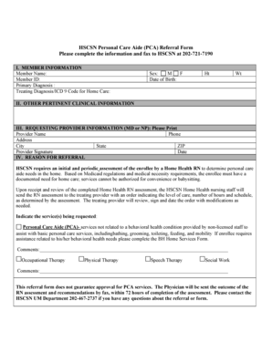 HSCSN Personal Care Aide Referral Form