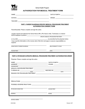 Authorization for Medical Treatment Form