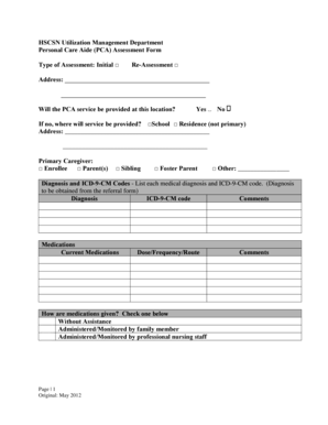Personal Care Aide Assessment Form