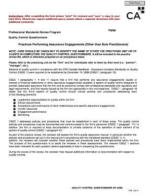 Quality Control Questionnaire for Assurance Engagements