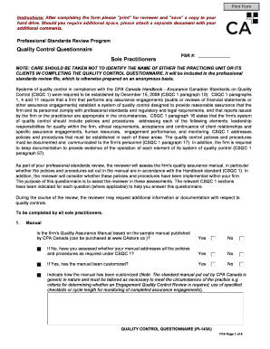 Quality Control Questionnaire