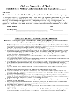 Okaloosa County Middle School Athletic Consent Form
