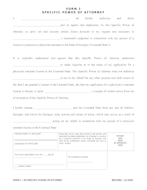 Form J - PA Specific Power of Attorney