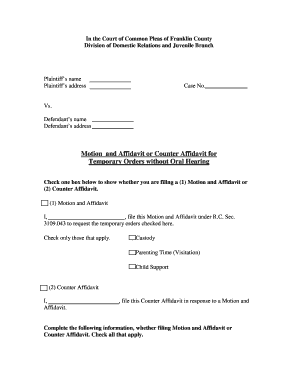 Motion and Affidavit for Temporary Orders