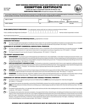 West Virginia Sales Tax Exemption Certificate
