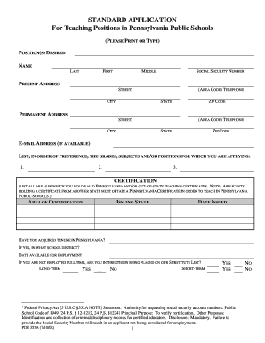 Pennsylvania Public School Teaching Application