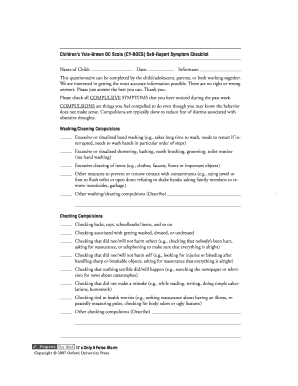 Children's Yale-Brown OC Scale (CY-BOCS) Self-Report Symptom Checklist