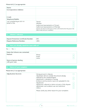 Deposit Dispute Adjudication Complaint Form