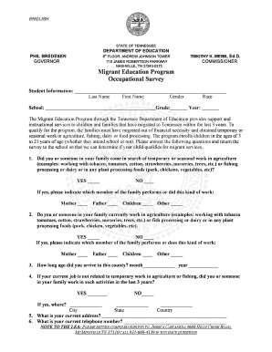 Tennessee Migrant Education Program Occupational Survey