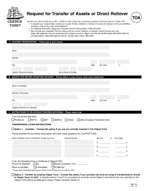 Request for Transfer of Assets or Direct Rollover Form