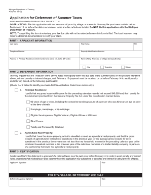 Michigan Summer Tax Deferment Application