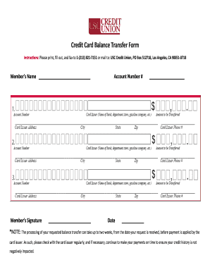Credit Card Balance Transfer Form