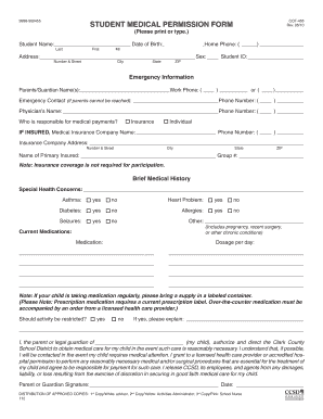 Student Medical Permission Form