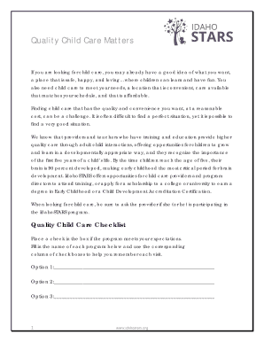 Quality Child Care Checklist