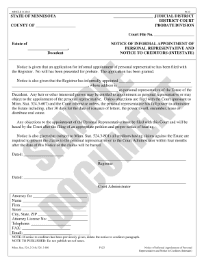 Notice of Informal Appointment of Personal Representative