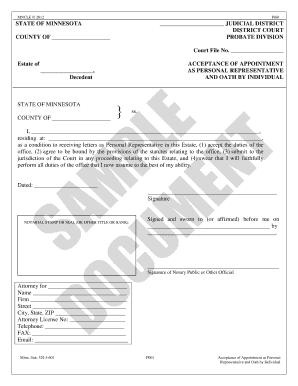 Acceptance Of Appointment As Personal Representative And Oath By Individual - minncle