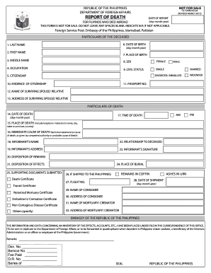 Philippines Death Report Form