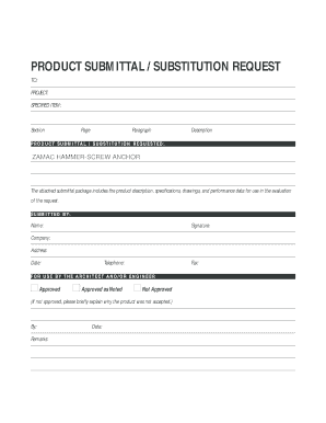 Zamac Hammer-Screw Product Submittal Form