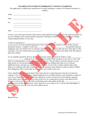 Letter to Emergency Contact for Financial Assistance