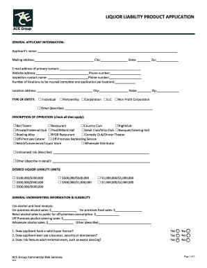 Liquor Liability Product Application