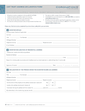 Coronation Unit Trust Address Declaration Form