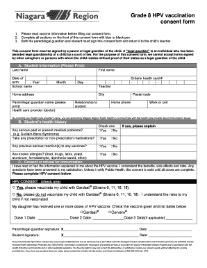 Grade 8 HPV Vaccination Consent Form