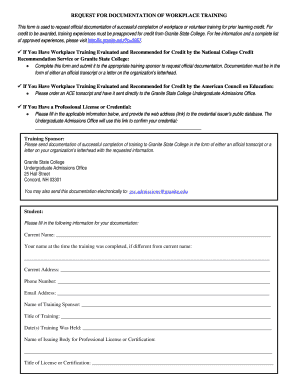 Request for Documentation of Workplace Training