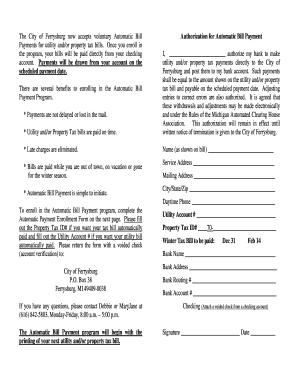 City of Ferrysburg Automatic Bill Payment Authorization