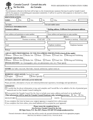 Canada Council Peer Assessor Self-Nomination Form