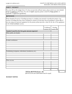 Canada Council for the Arts Grant Application
