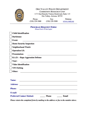 Oro Valley Police Program Request Form
