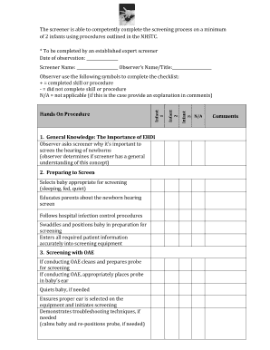Newborn Hearing Screening Checklist