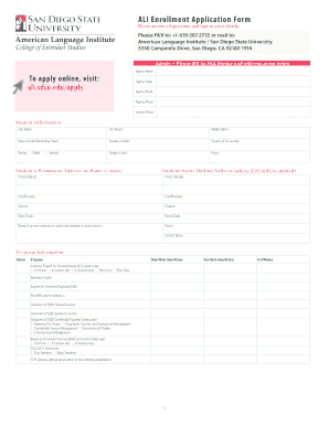 American Language Institute Enrollment Application Form