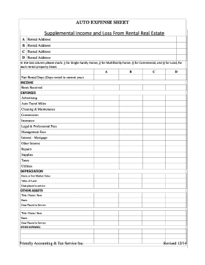 Auto Expense Sheet for Rental Real Estate