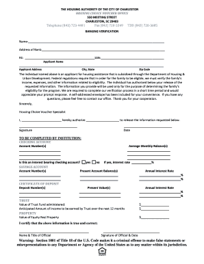Housing Choice Voucher Banking Verification Form