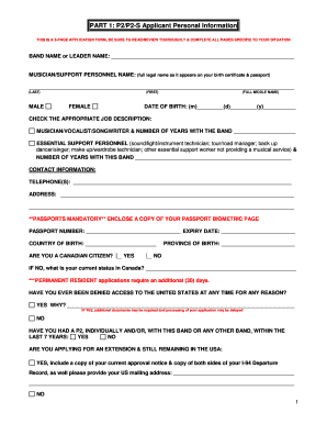 P2 Visa Application Form for Musicians and Support Personnel