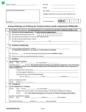 Statuserklärung zur Prüfung der Sozialversicherung für studentische Hilfskräfte