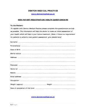 UK New Patient Registration Form