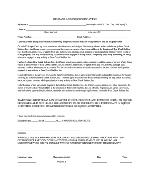 Horse Riding Release and Indemnification Form