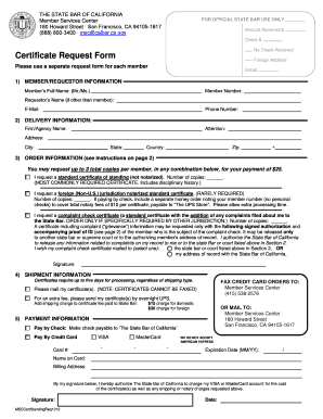 California State Bar Certificate Request Form
