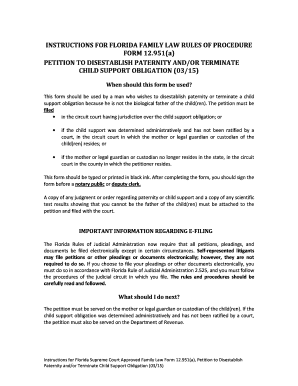 Florida Petition to Disestablish Paternity and Terminate Child Support