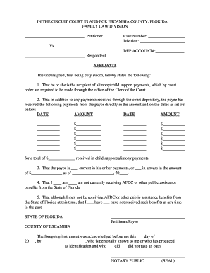 Florida Child Support Alimony Affidavit